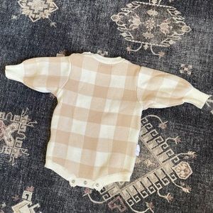 Ziggy Lou knit checkered gingham romper onesie.